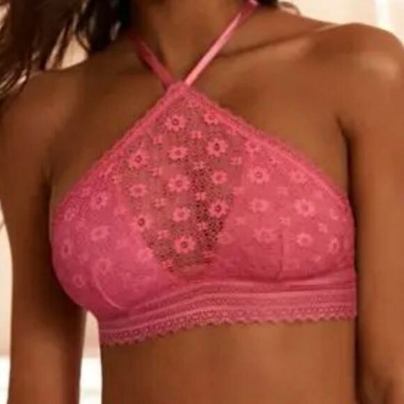 Victoria’s Secret Other - Victoria’s Secret pink lace halter neck bralette size small